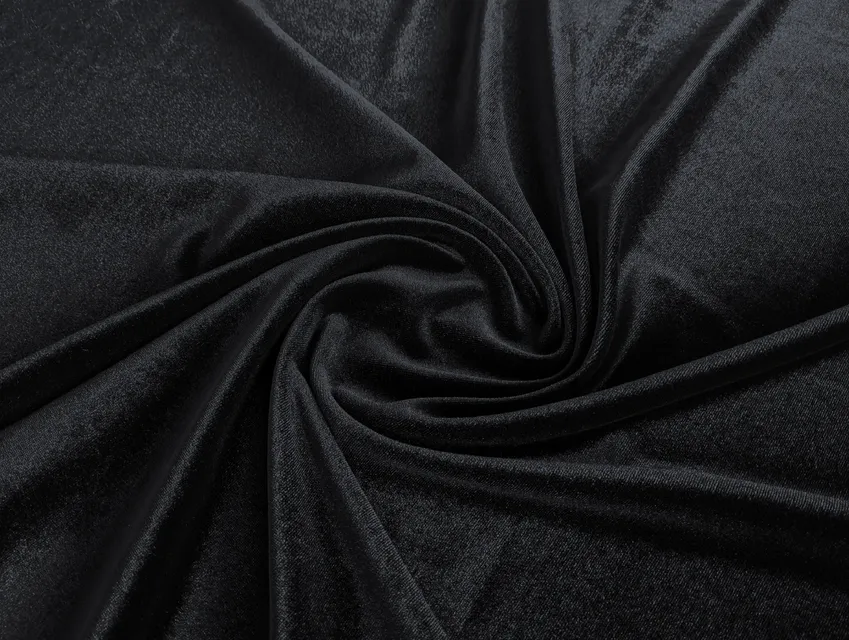 Бархат стрейч Венеция однотонный, черный (отрез 1,2 м) - фото 1 - интернет-магазин tkani-atlas.com.ua