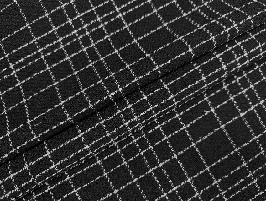 Шанель твид клетка 13 мм, черный (отрез 1,9 м) - фото 1 - интернет-магазин tkani-atlas.com.ua