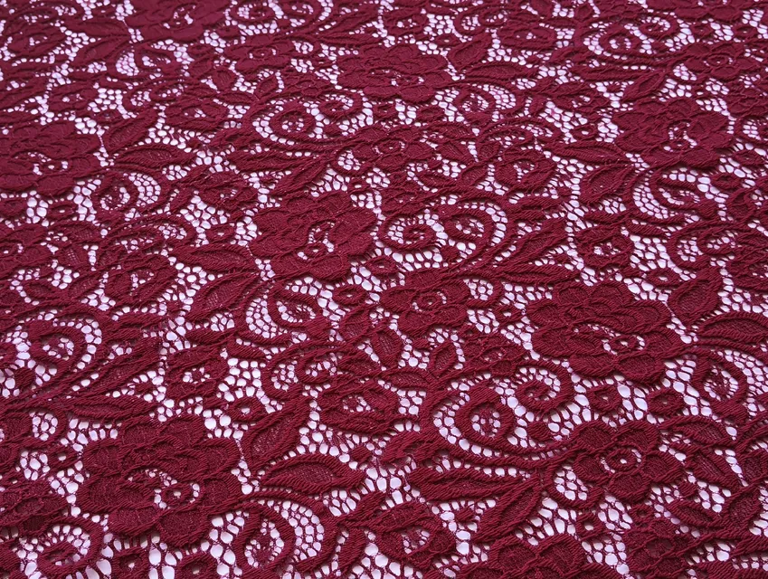 Гіпюр стрейч Класика квіткова ніжність, бордовий (відріз 0,8 м) - фото 1 - інтернет-магазин tkani-atlas.com.ua