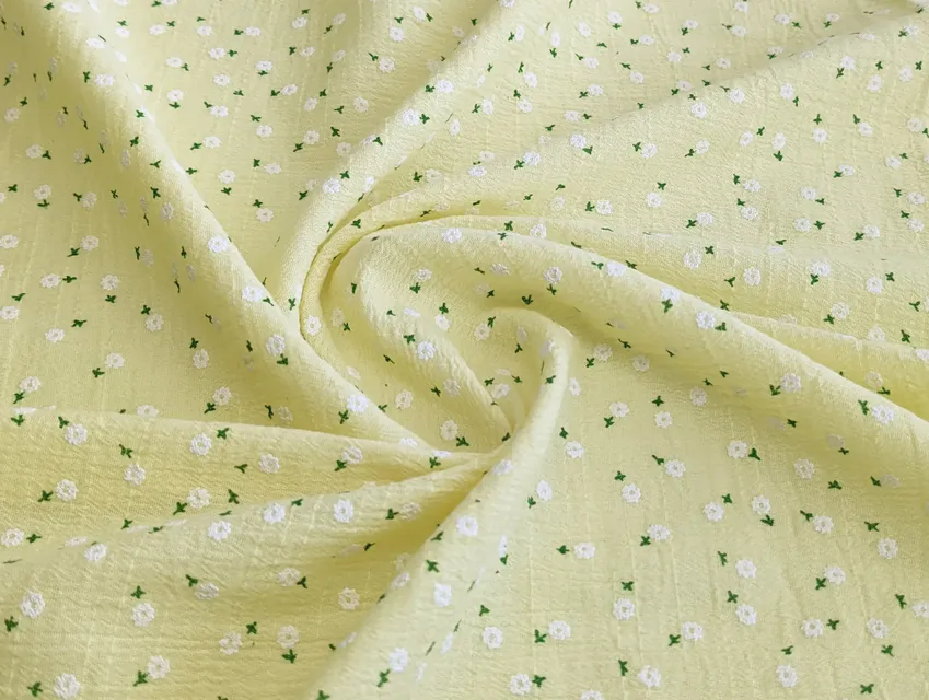 Коттон кринкл мелкие цветочки, светло-желтый (отрез 2,3 м) - фото 1 - интернет-магазин tkani-atlas.com.ua