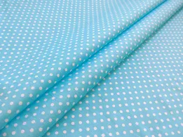 Коттон рубашечный горох 3 мм, белый на голубом (отрез 0,6 м) - интернет-магазин tkani-atlas.com.ua