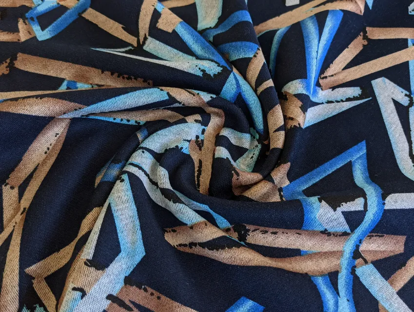 Трикотаж Модал геометрический, голубой на темно-синем (отрез 2,7 м) - фото 1 - интернет-магазин tkani-atlas.com.ua