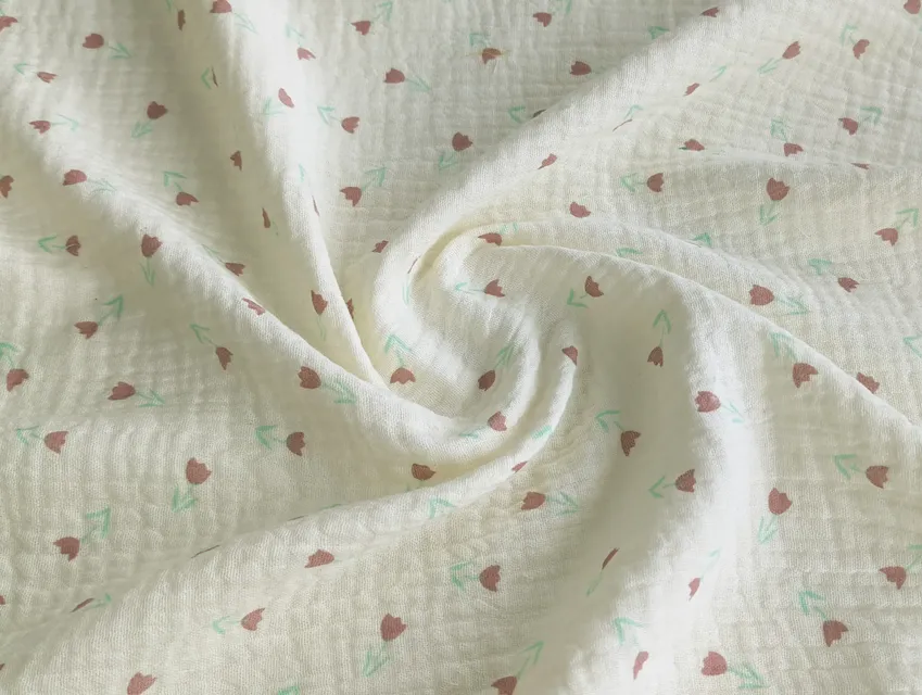 Муслин рисунок мелкие тюльпаны, кремовый  (отрез 0,5 м) - фото 1 - интернет-магазин tkani-atlas.com.ua