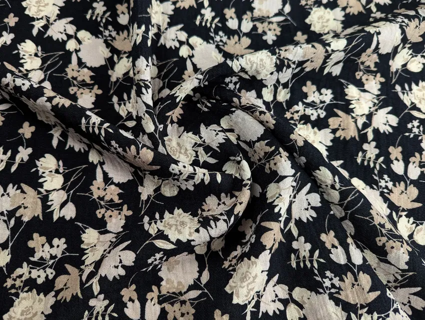 Лен Бохо цветочная сказка, черный (отрез 1,5 м) - фото 1 - интернет-магазин tkani-atlas.com.ua