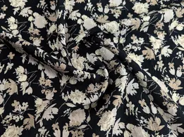 Лен Бохо цветочная сказка, черный (отрез 1,5 м) - интернет-магазин tkani-atlas.com.ua