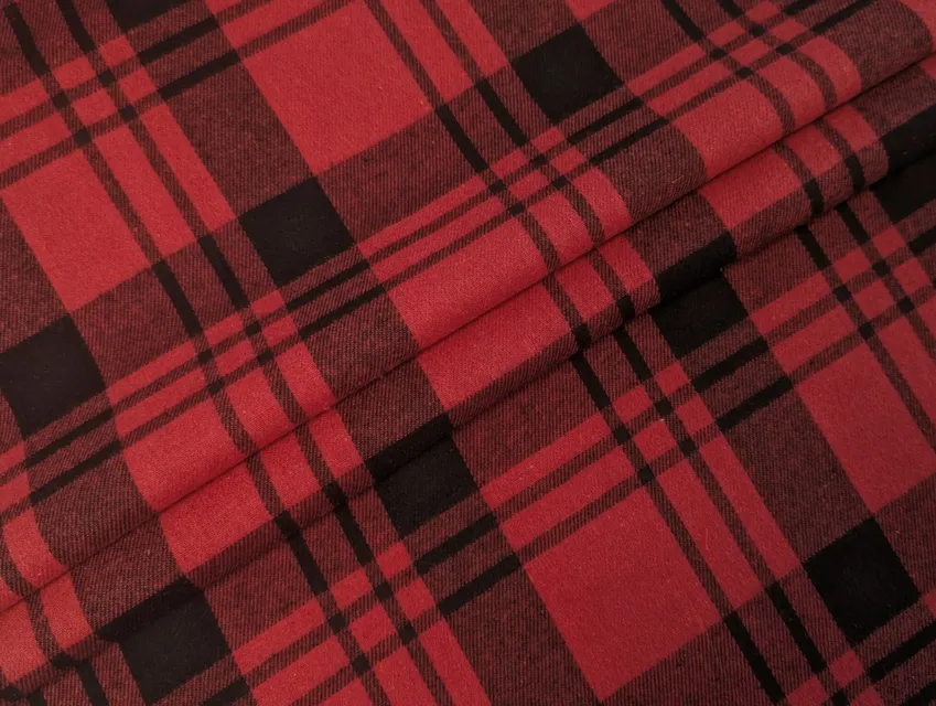 Коттон рубашечный клетка 95 мм, черный на красном (отрез 2 м) - фото 1 - интернет-магазин tkani-atlas.com.ua