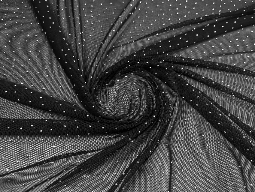 Сетка стрейч со стразами черный (отрез 2 м) - фото 1 - интернет-магазин tkani-atlas.com.ua