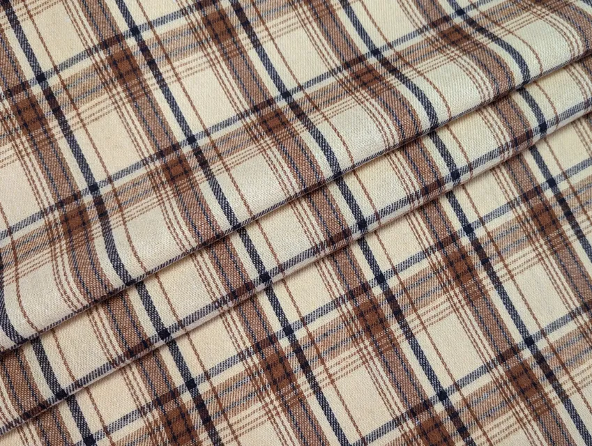 Коттон рубашечный клетка 65 мм, коричневый на кремовом - фото 1 - интернет-магазин tkani-atlas.com.ua