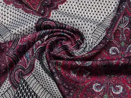 Стрейч атлас великий орнамент, малиново-сірий (відріз 2,5 м) - інтернет-магазин tkani-atlas.com.ua