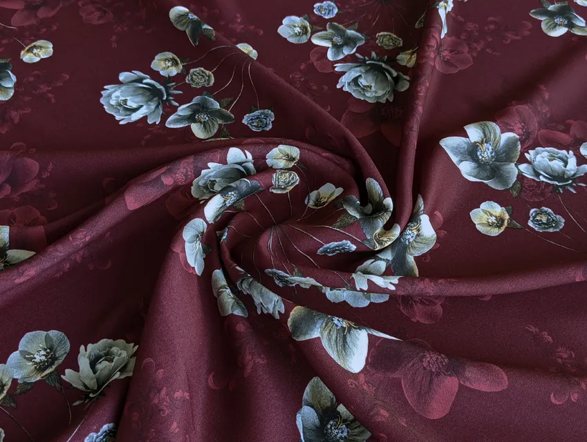 Дона креп пионы, бордо (отрез 1 м) - фото 1 - интернет-магазин tkani-atlas.com.ua