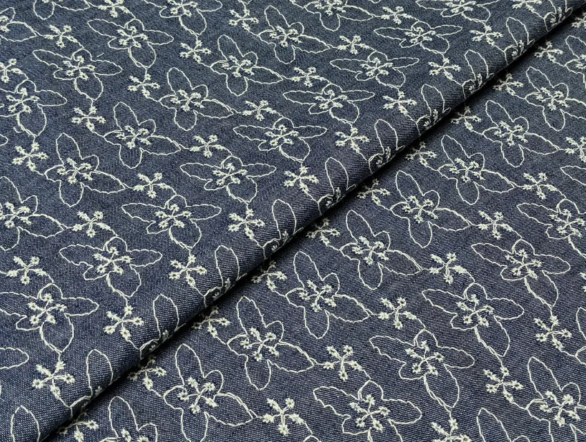 Джинс прошва квітковий, синій (відріз 2,8 м) - фото 1 - інтернет-магазин tkani-atlas.com.ua