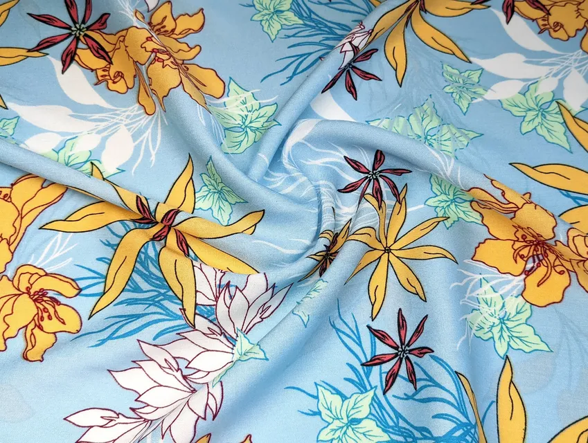 Штапель великі квіти, блакитний (відріз 2,9 м) - фото 1 - інтернет-магазин tkani-atlas.com.ua