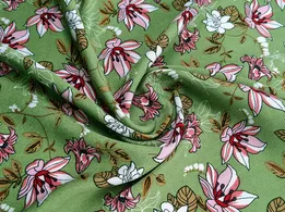 Штапель Бельмондо цветочный, олива (отрез 1,1 м) - интернет-магазин tkani-atlas.com.ua