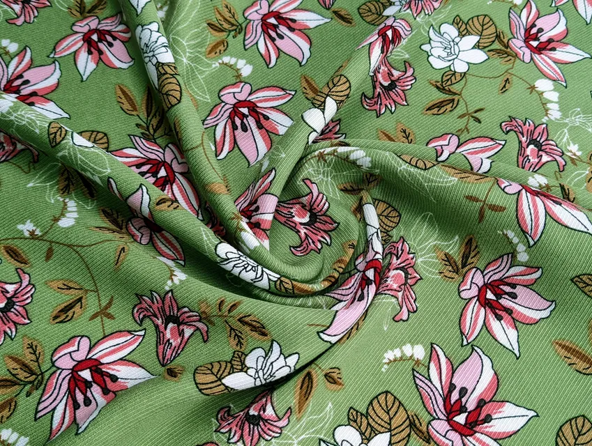 Штапель Бельмондо квітковий, олива (відріз 1,1 м) - фото 1 - інтернет-магазин tkani-atlas.com.ua