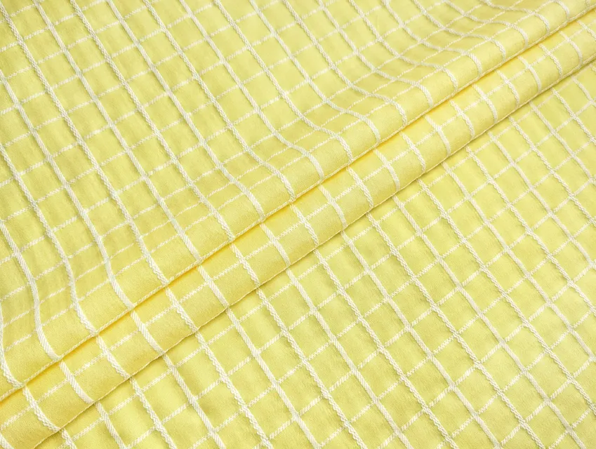 Коттон клетка жаккард желтый (отрез 1,5 м) - фото 1 - интернет-магазин tkani-atlas.com.ua