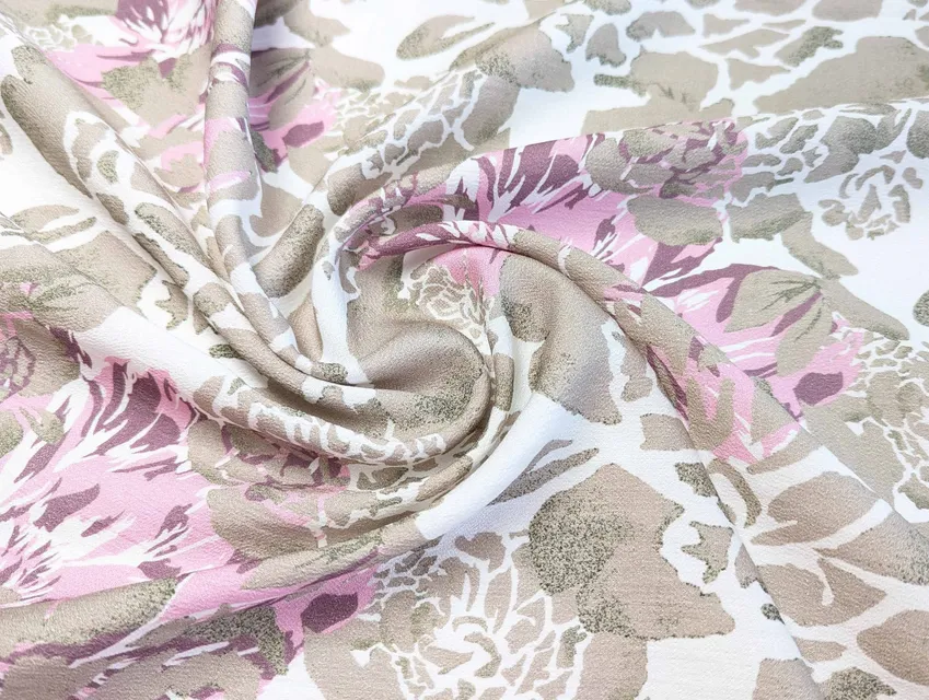 Льон бохо малюнок півонії, бежевий з рожевим - фото 1 - інтернет-магазин tkani-atlas.com.ua