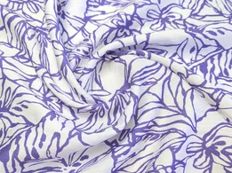 Льон бохо малюнок квіткова абстракція, бузковий на молочному - інтернет-магазин tkani-atlas.com.ua