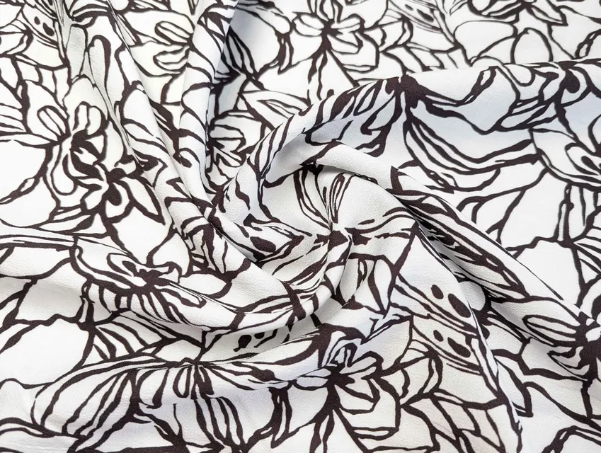 Льон бохо малюнок квіткова абстракція, коричневий на молочному - фото 1 - інтернет-магазин tkani-atlas.com.ua