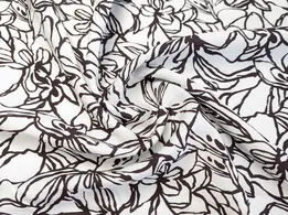 Льон бохо малюнок квіткова абстракція, коричневий на молочному - інтернет-магазин tkani-atlas.com.ua