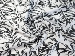 Льон бохо рисунок лиственный дуэт, черный на молочном - интернет-магазин tkani-atlas.com.ua
