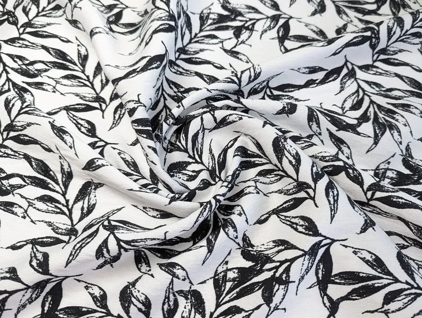 Льон бохо малюнок листяний дует, чорний на молочному - фото 1 - інтернет-магазин tkani-atlas.com.ua