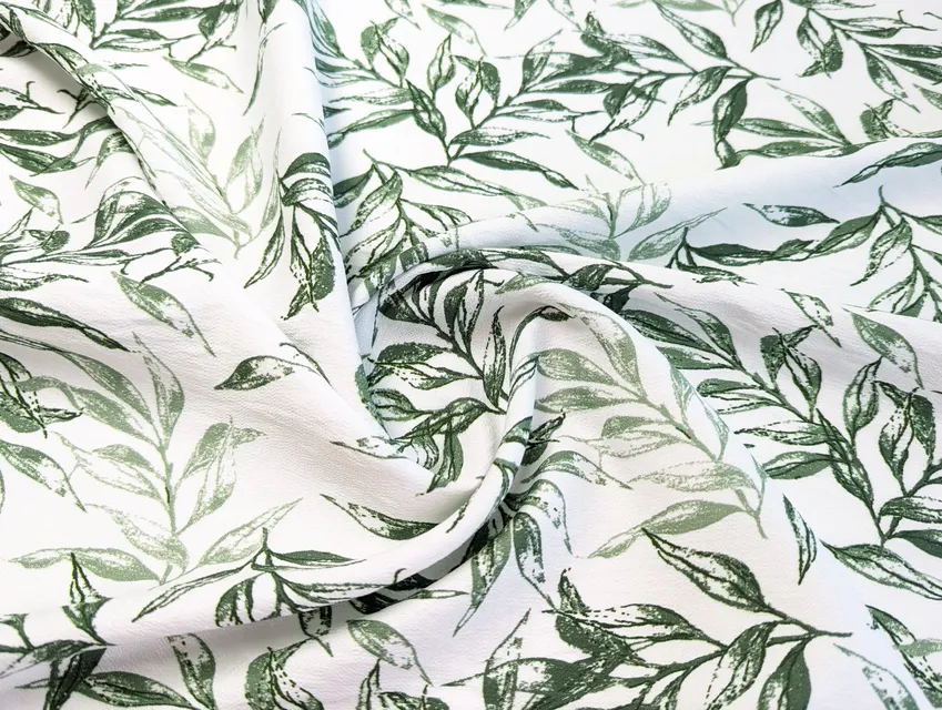 Льон бохо малюнок листяний дует, зелений на молочному - фото 1 - інтернет-магазин tkani-atlas.com.ua
