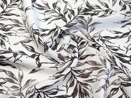 Льон бохо рисунок лиственный дуэт, коричневый на молочном - интернет-магазин tkani-atlas.com.ua