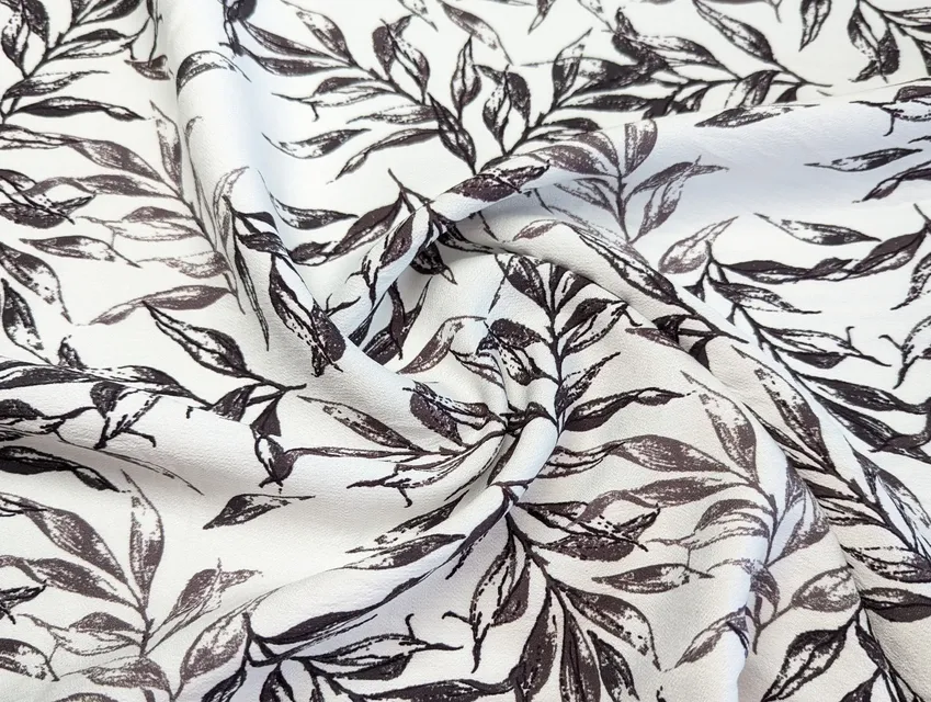 Льон бохо малюнок листяний дует, коричневий на молочному - фото 1 - інтернет-магазин tkani-atlas.com.ua