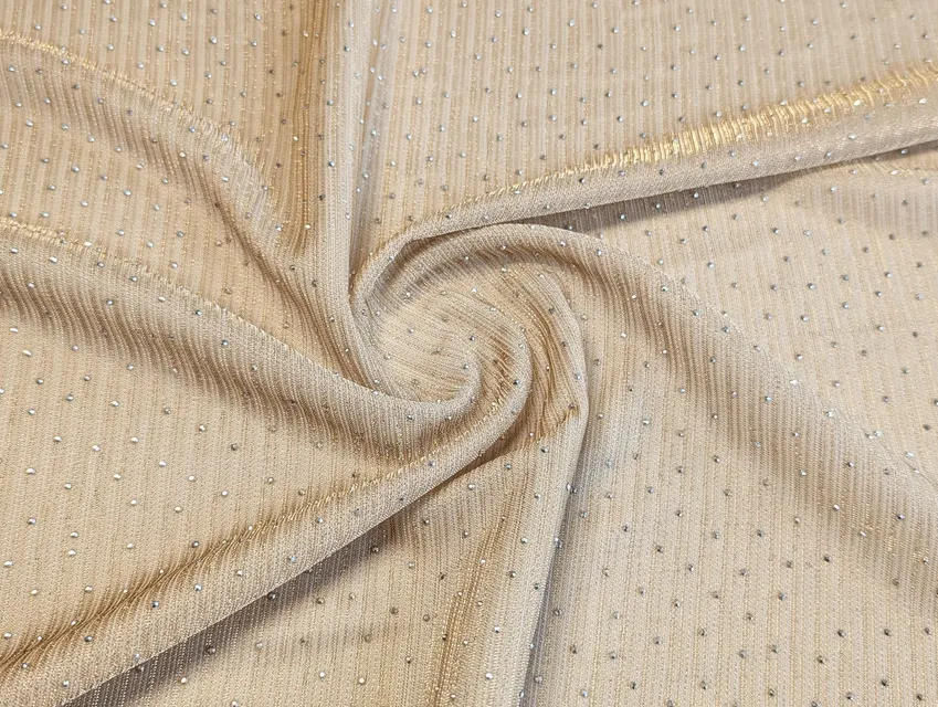 Сетка со стразами золото на бежевом (отрез 0,4 м) - фото 1 - интернет-магазин tkani-atlas.com.ua