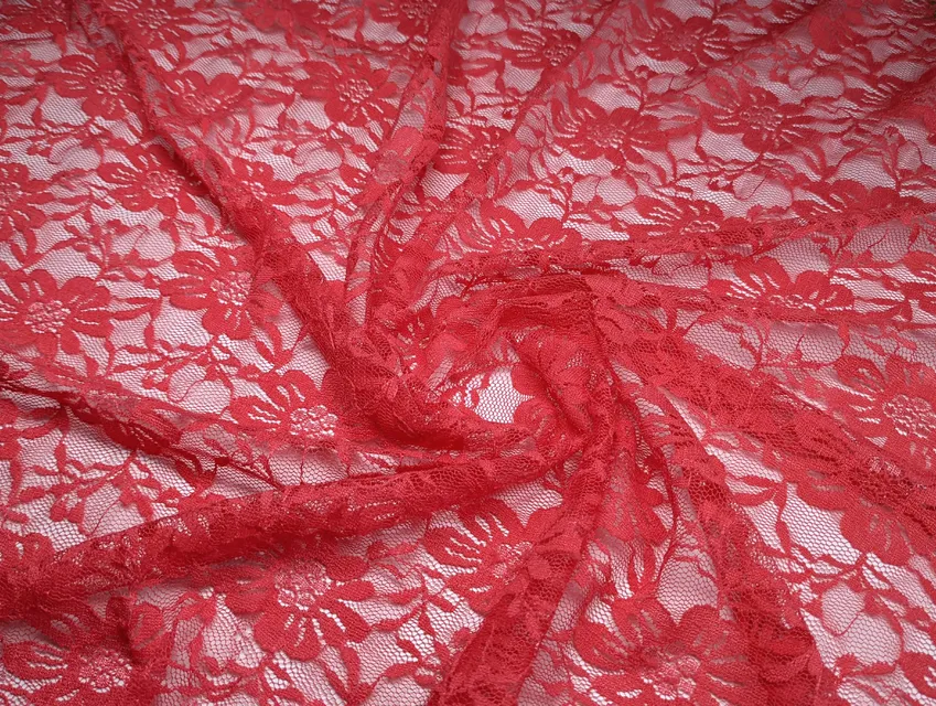 Гіпюр стрейчевий квіткова казка, корал (відріз 1,4 м) - фото 1 - інтернет-магазин tkani-atlas.com.ua
