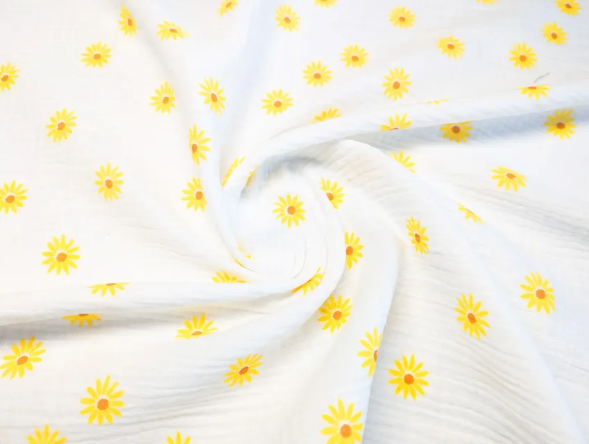 Муслін малюнок ромашка, молочний (відріз 2,7 м) - фото 1 - інтернет-магазин tkani-atlas.com.ua
