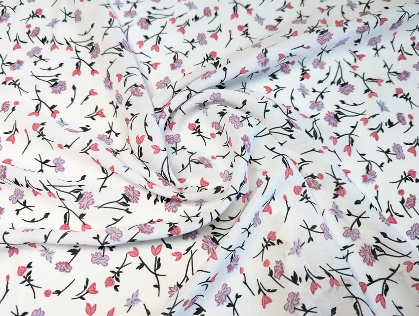 Креп шифон цветочная россыпь, молочный (отрез 1,5 м) - фото 1 - интернет-магазин tkani-atlas.com.ua