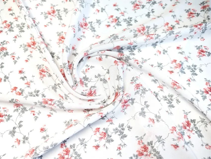Креп шифон квіточки на гілочці, молочний (відріз 1,5 м) - фото 1 - інтернет-магазин tkani-atlas.com.ua