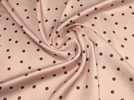 Шелк Армани горошки 4 мм, коричневый на пудренно-персиковом (отрез 0,4 м) - интернет-магазин tkani-atlas.com.ua