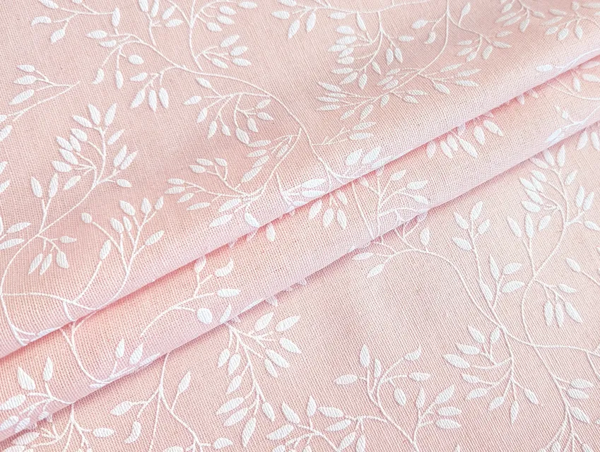 Лен коттон лакр лиственное плетение, персиково-розовый - фото 1 - интернет-магазин tkani-atlas.com.ua