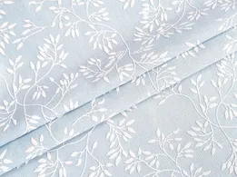 Лен коттон лакр лиственное плетение, пыльный голубой - интернет-магазин tkani-atlas.com.ua