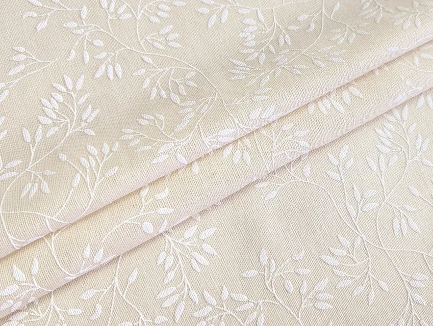 Лен коттон лакр лиственное плетение, песочный бежевый - фото 1 - интернет-магазин tkani-atlas.com.ua