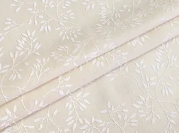 Лен коттон лакр лиственное плетение, песочный бежевый - интернет-магазин tkani-atlas.com.ua