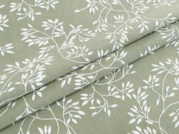 Лен коттон лакр лиственное плетение, зеленая олива - интернет-магазин tkani-atlas.com.ua
