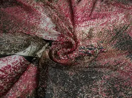 Шифон брызги акварели, розовый с коричневым (отрез 2 м) - интернет-магазин tkani-atlas.com.ua