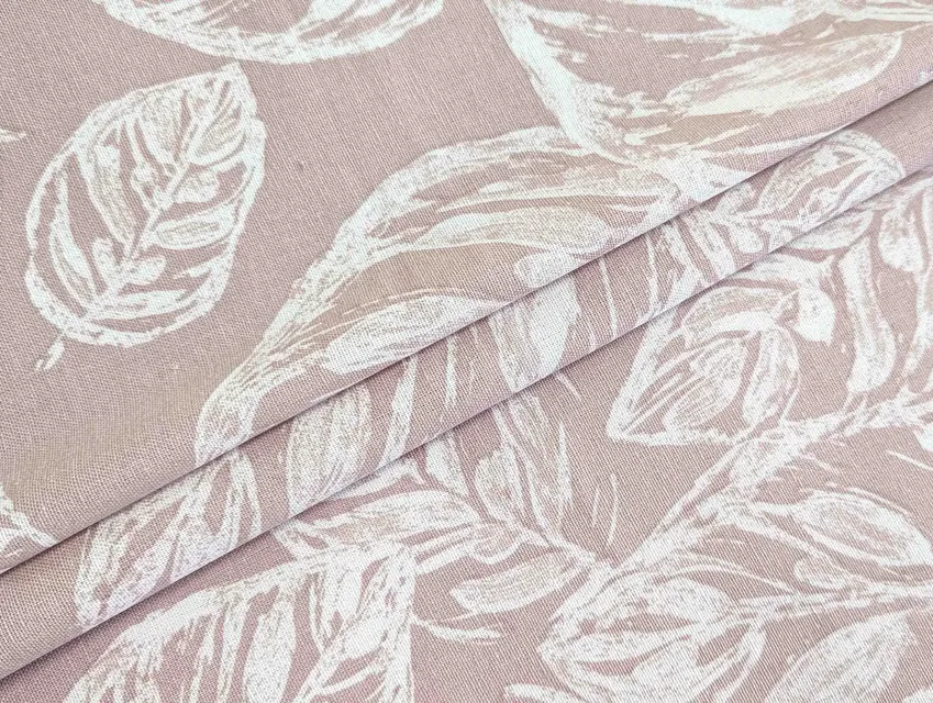 Лен с вискозой крупная листва, пудренный бежевый - фото 1 - интернет-магазин tkani-atlas.com.ua