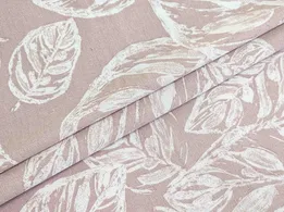 Лен с вискозой крупная листва, пудренный бежевый - интернет-магазин tkani-atlas.com.ua