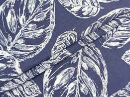 Льон з віскозою велике листя, синій джинсовий - інтернет-магазин tkani-atlas.com.ua