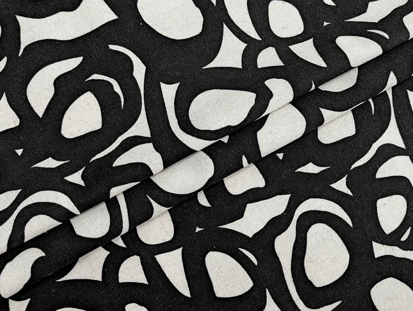 Льон з віскозою кругові візерунки, чорний на бежевому - фото 1 - інтернет-магазин tkani-atlas.com.ua