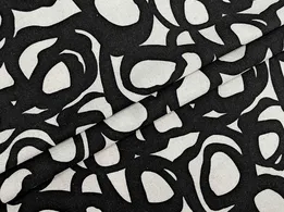 Льон з віскозою кругові візерунки, чорний на бежевому - інтернет-магазин tkani-atlas.com.ua