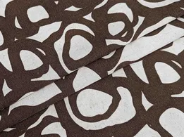 Лен с вискозой круговые узоры, коричневый на бежевом - интернет-магазин tkani-atlas.com.ua