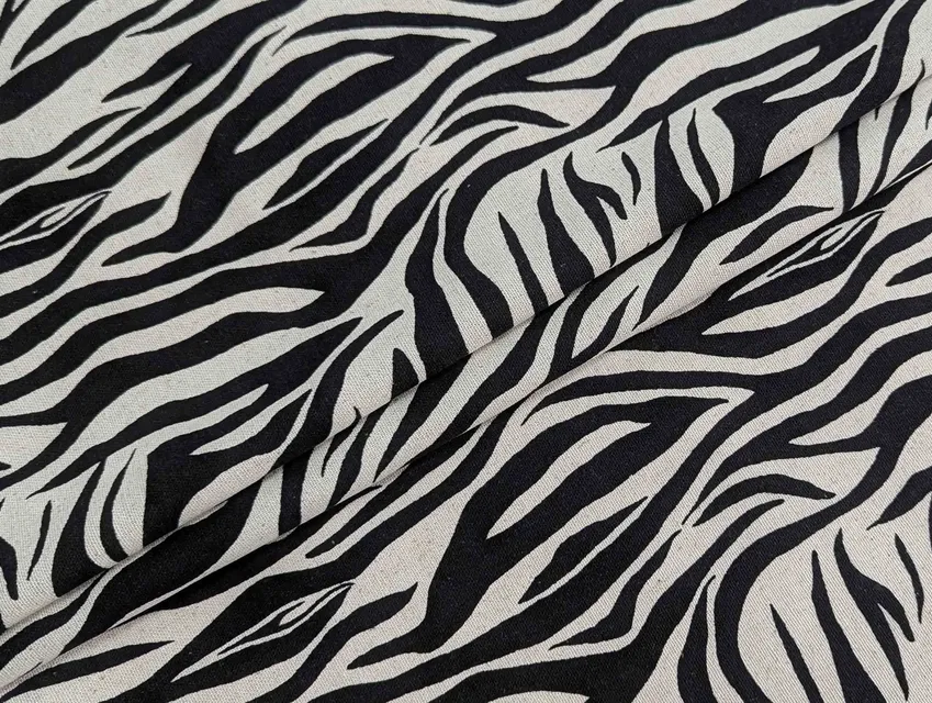 Льон з віскозою зебра, чорний на бежевому - фото 1 - інтернет-магазин tkani-atlas.com.ua