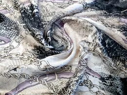 Атлас-шифон ремінці, бузковий на сірому (відріз 2,2 м) - інтернет-магазин tkani-atlas.com.ua