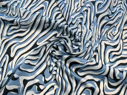 Шовк Армані акварель абстракції, блакитний с чорним (відріз 2 м) - інтернет-магазин tkani-atlas.com.ua
