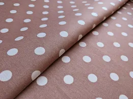 Коттон сатин горох 10 мм, белый на бежевом (отрез 2,5 м) - интернет-магазин tkani-atlas.com.ua